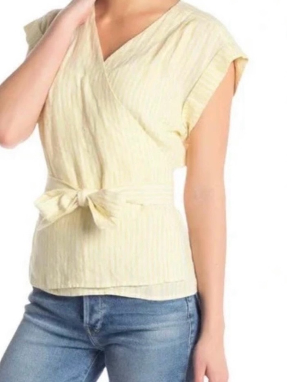 Frame Denim Yellow and White Striped Wrap Midi Top